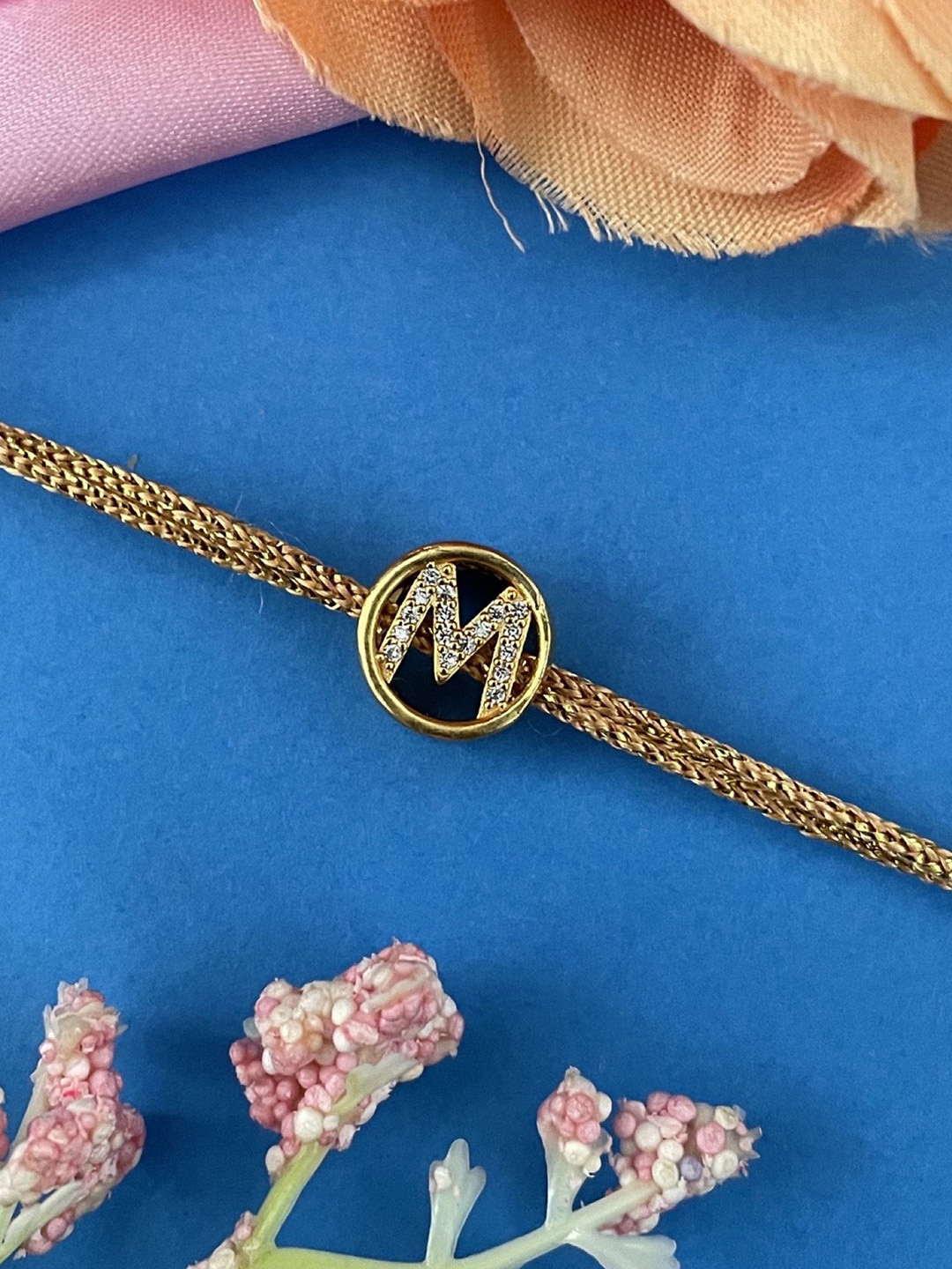 Digital Dress Room M Letter Initial American Diamond Thread Rakhi