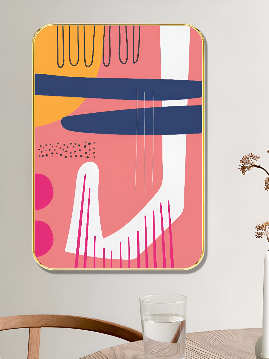 SAF Pink & Navy Blue Abstract Modern Wall Art