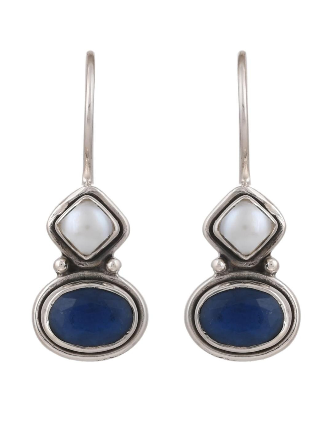 Silver Planets 92.5-925 Sterling Silver Pearl Blue StoneEarring For Girls & Women (123)