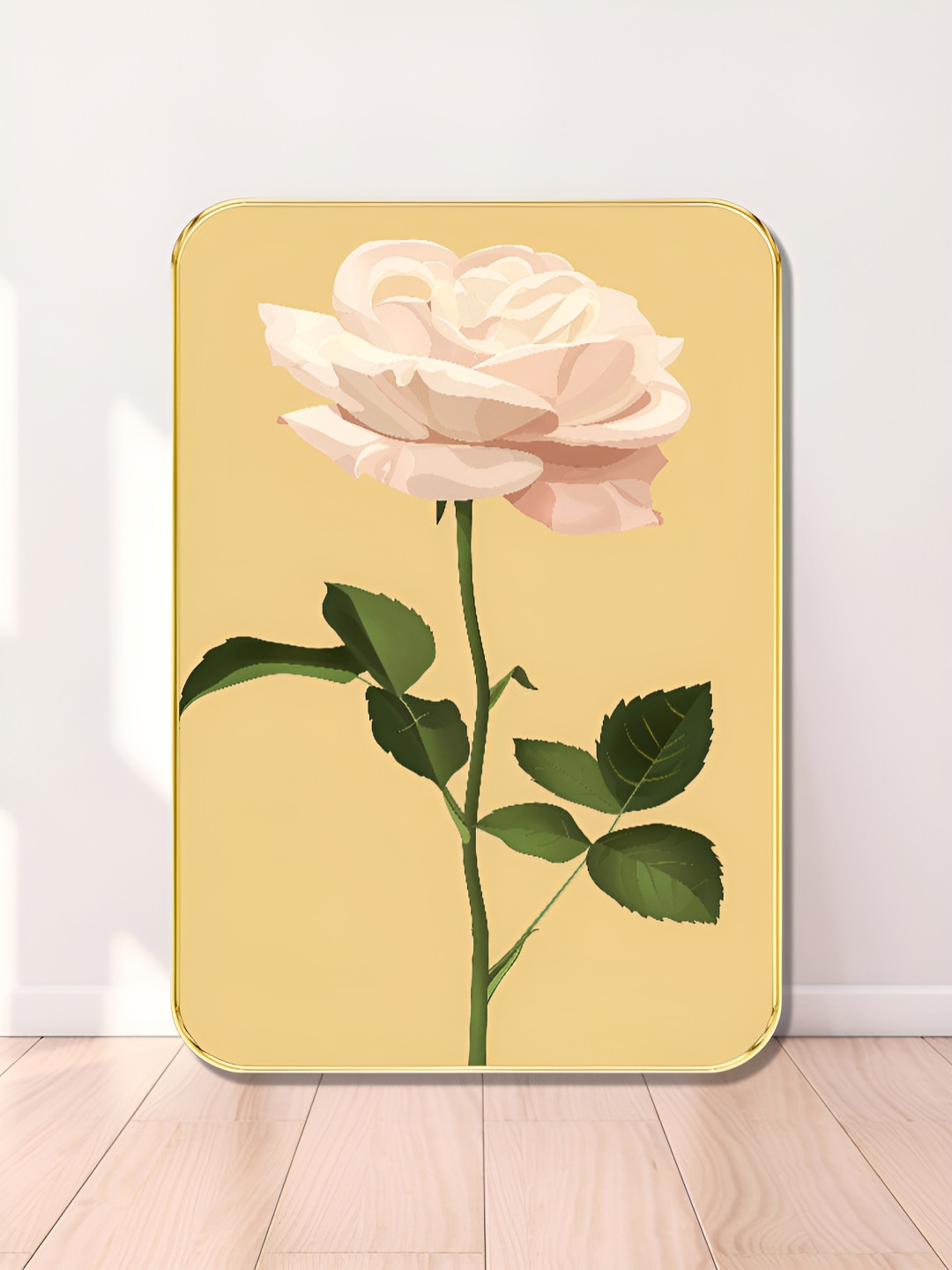 SAF Yellow & Pink Light Blush Rose Floral Printed MDF Wooden Wall Art