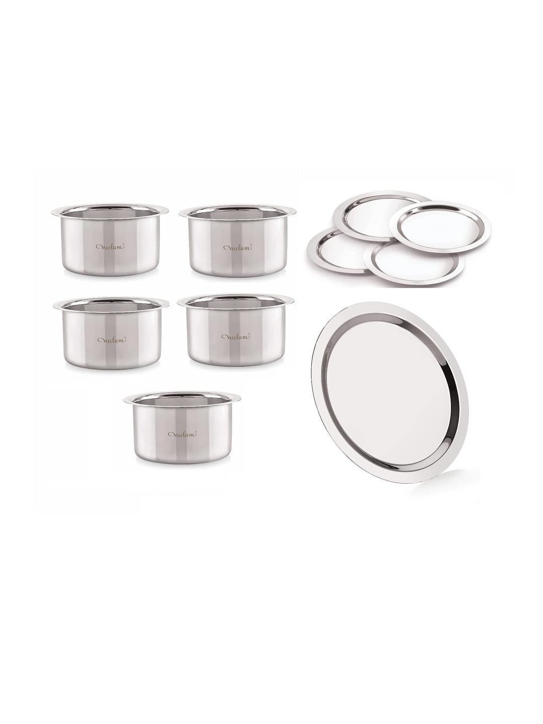 Neelam Stainless Steel 22 Gauge, Flat Bottom Tope Combo Set of 5 Pcs with Lids