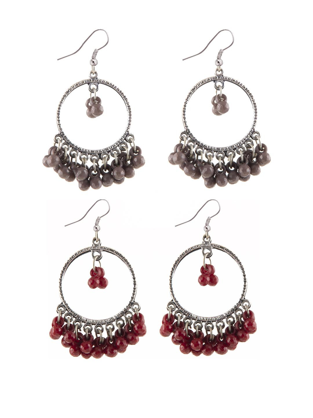 Combo Silver Oxidize Grey & Maroon Earrings for Girls
