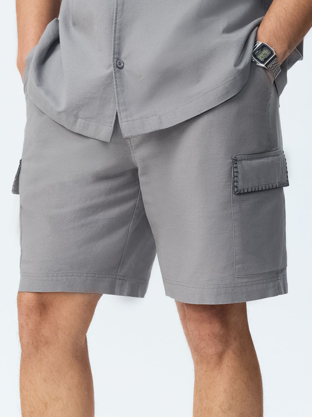 The Souled Store Men Grey Mist Linen Shorts