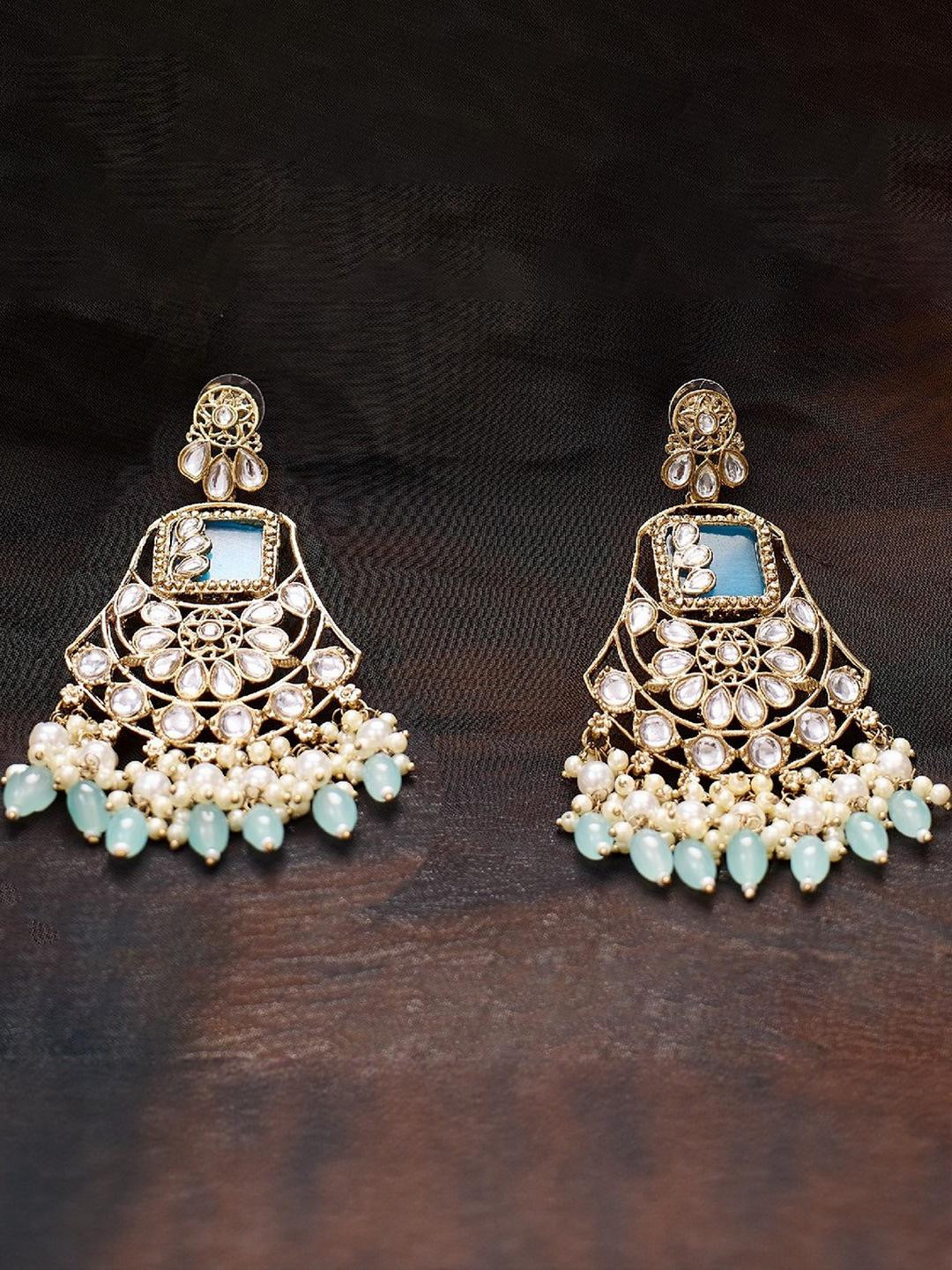 Rhymee Gold Plated Kundan Drop Earrings