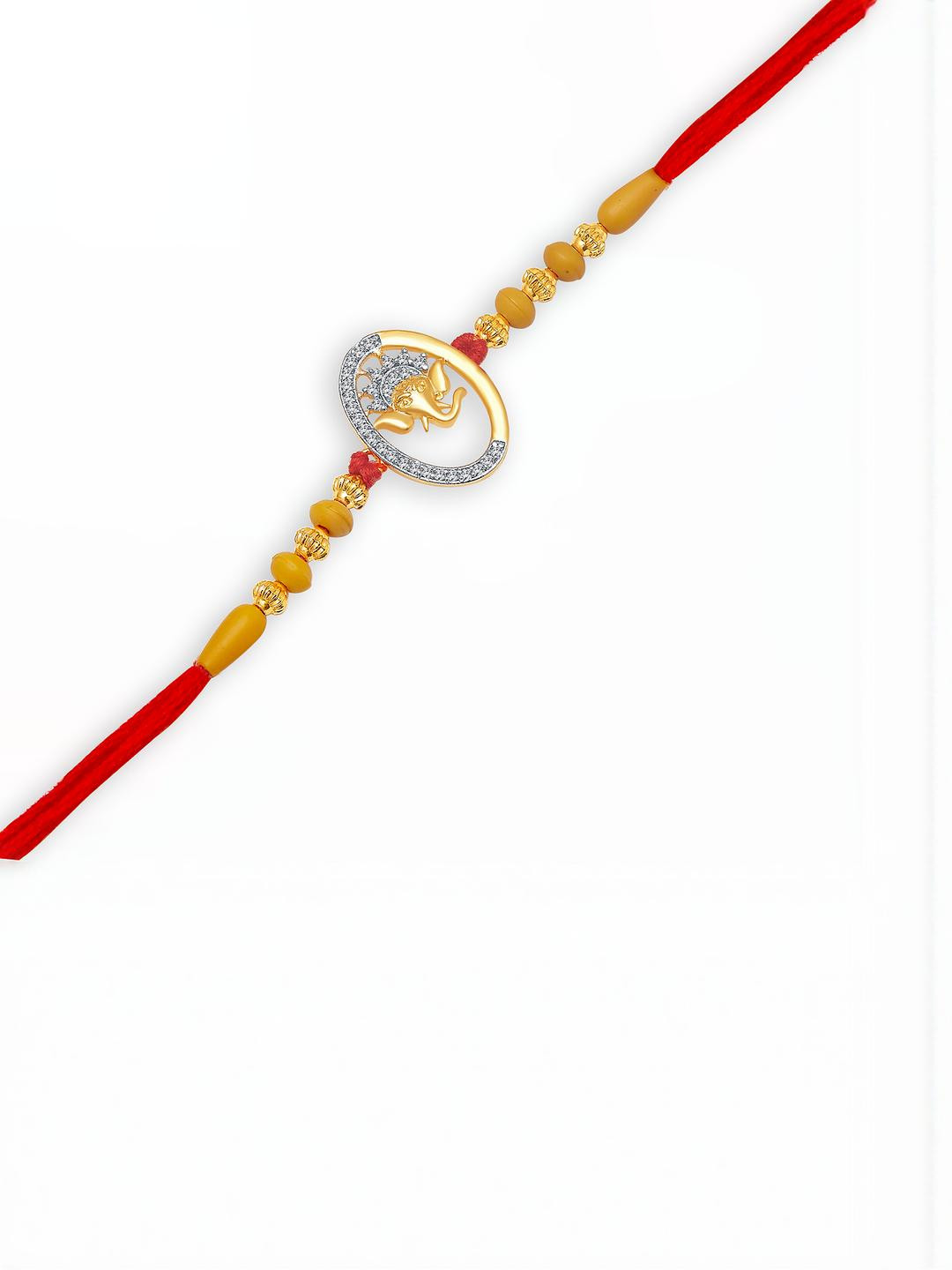 VIVASTRI Unisex Golden With Red Thread Premium Rudraksha Ganpati Rakhi