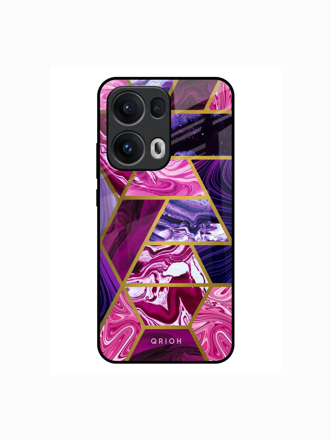 QRIOH Electroplated Geometric Marble Printed Oppo Reno13 Pro 5G Glass Back Case