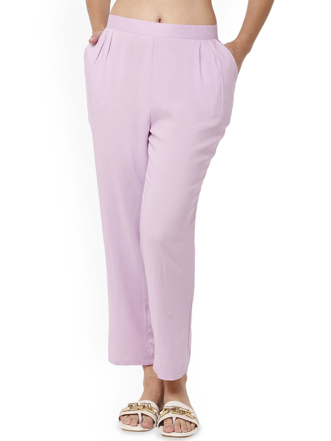 IB STYLES Women Relaxed Mid-Rise Cotton Cigarette Trousers