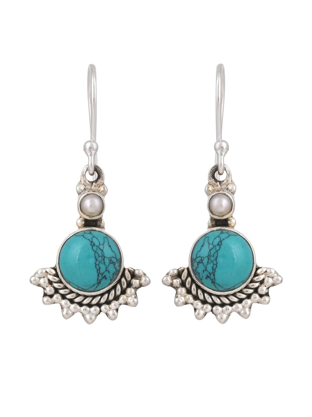 Silver Planets Women Turquoise Blue Earrings