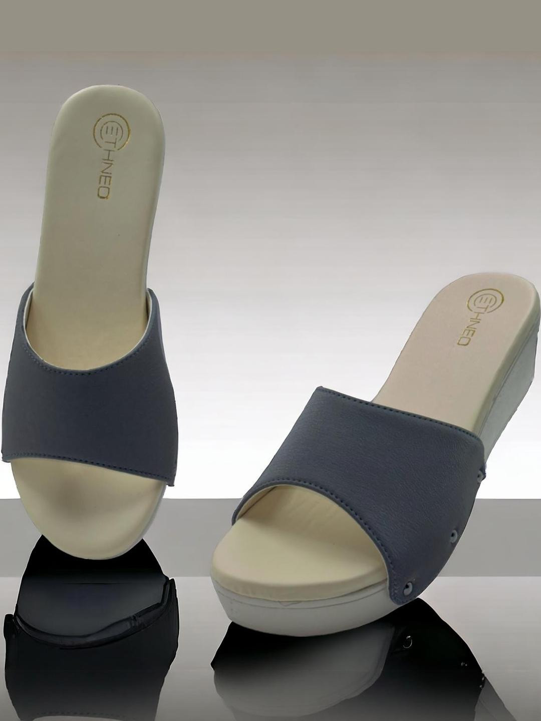 ETHNEO Leather Wedge Heels Mules