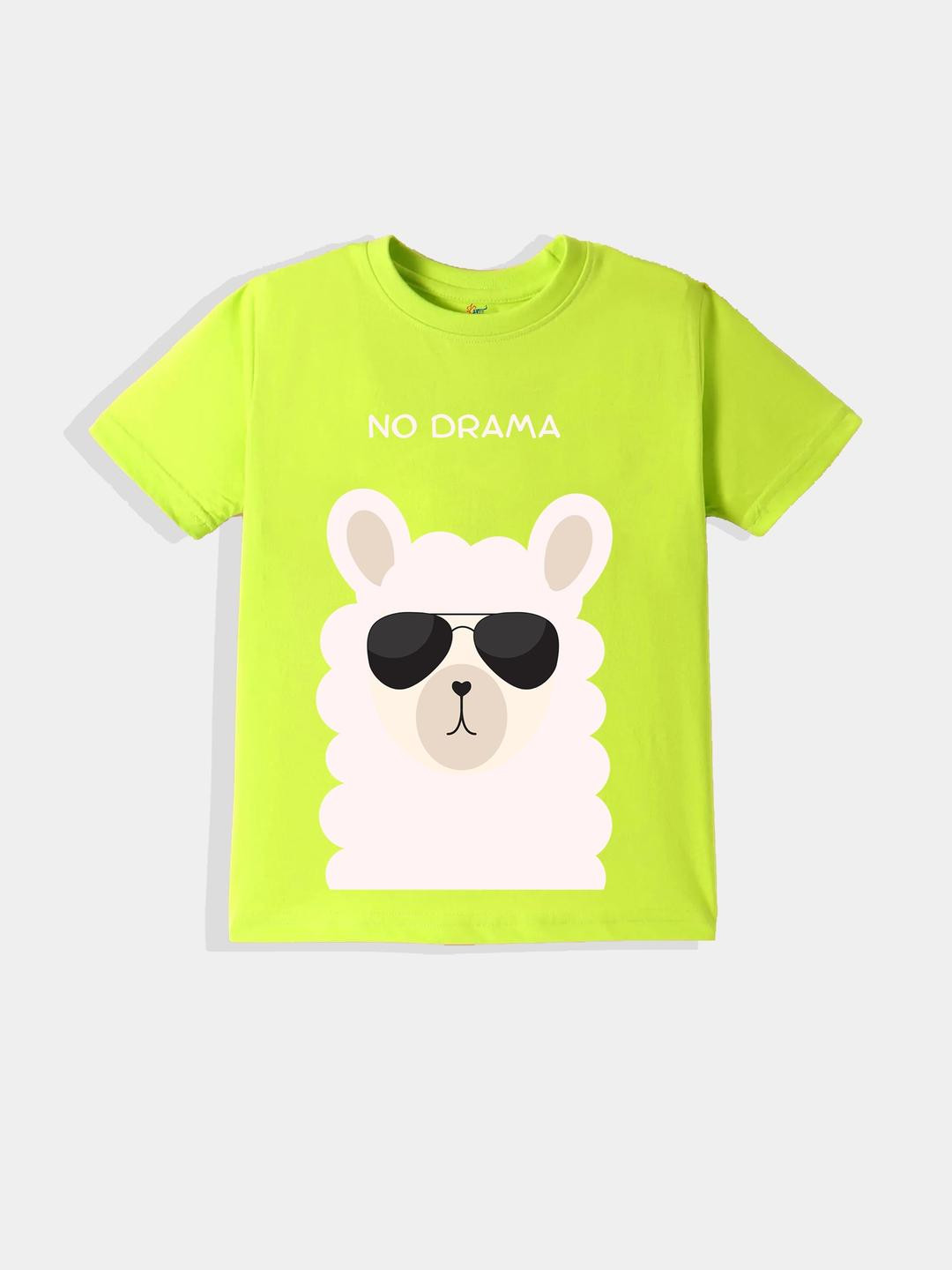 KAVEE Pure Cotton Half Sleeves No Drama Text Printed Bio Washed Tee - Neon Green