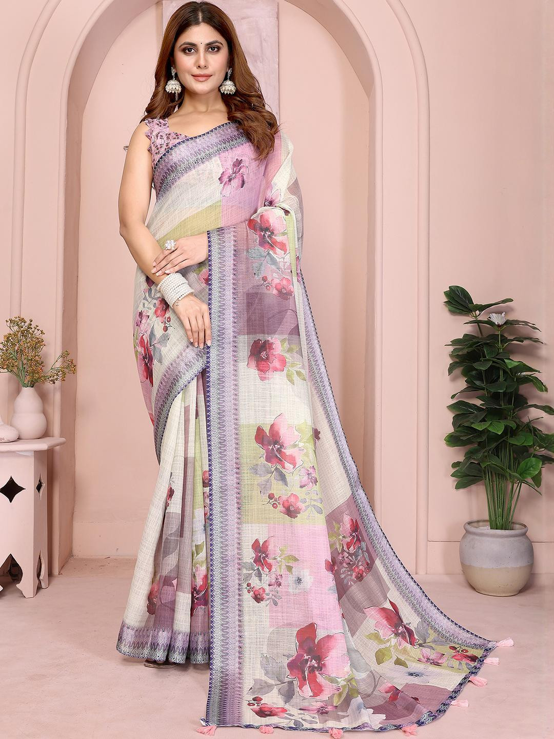 JYA Cotton Linen Celebrity Ethnic Saree For Women