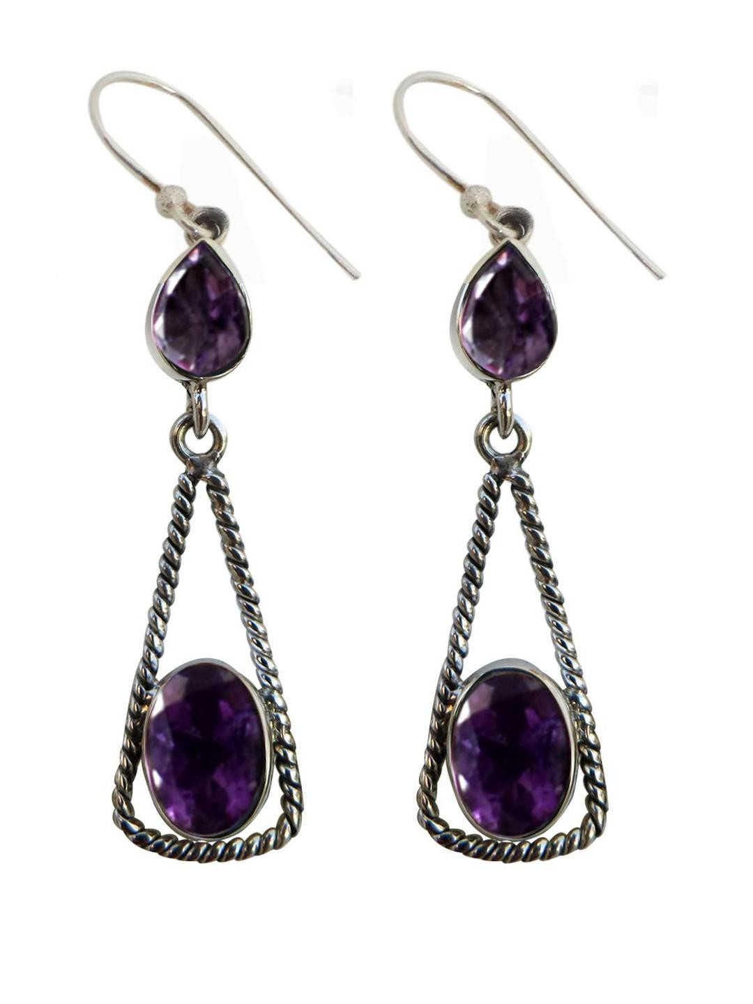 Silver Planets 92.5-925 Sterling Silver Amethyst Stone Latest Ethnic Earing for Women and Girls