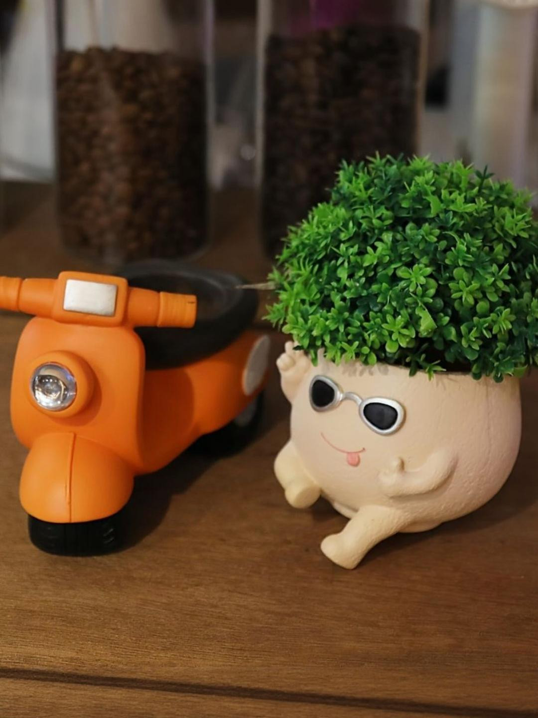 Unique Face Self Watering Planter Pots with Drainage Hole Cute Motorcycle Plants