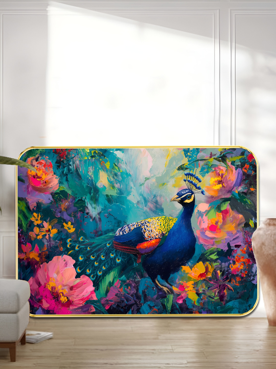 SAF Green & Blue Peacock In Bloom Printed MDF Wooden Wall Art