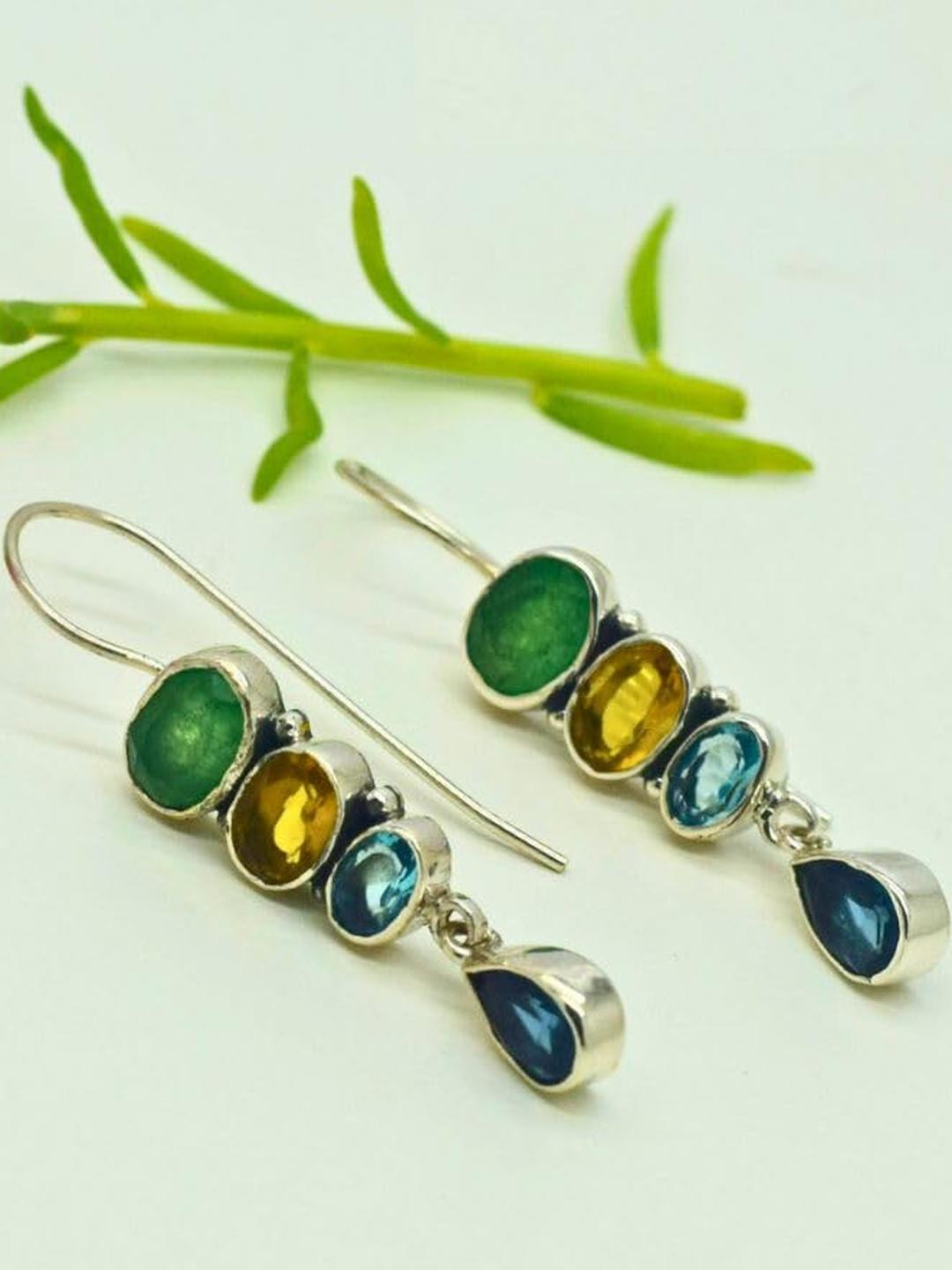 Silver Planets 92.5 Sterling Silver Multi Stone Earring 25 For Women and Girls