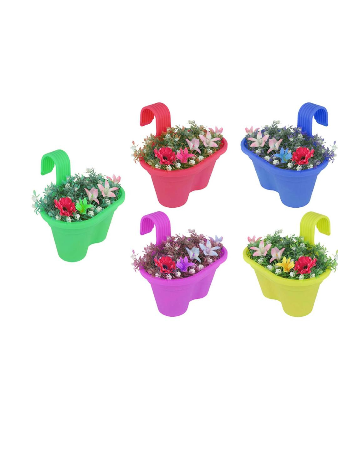 Double Hook pack of 5 Railing Planter 12 Inches Hanging Flower Pot
