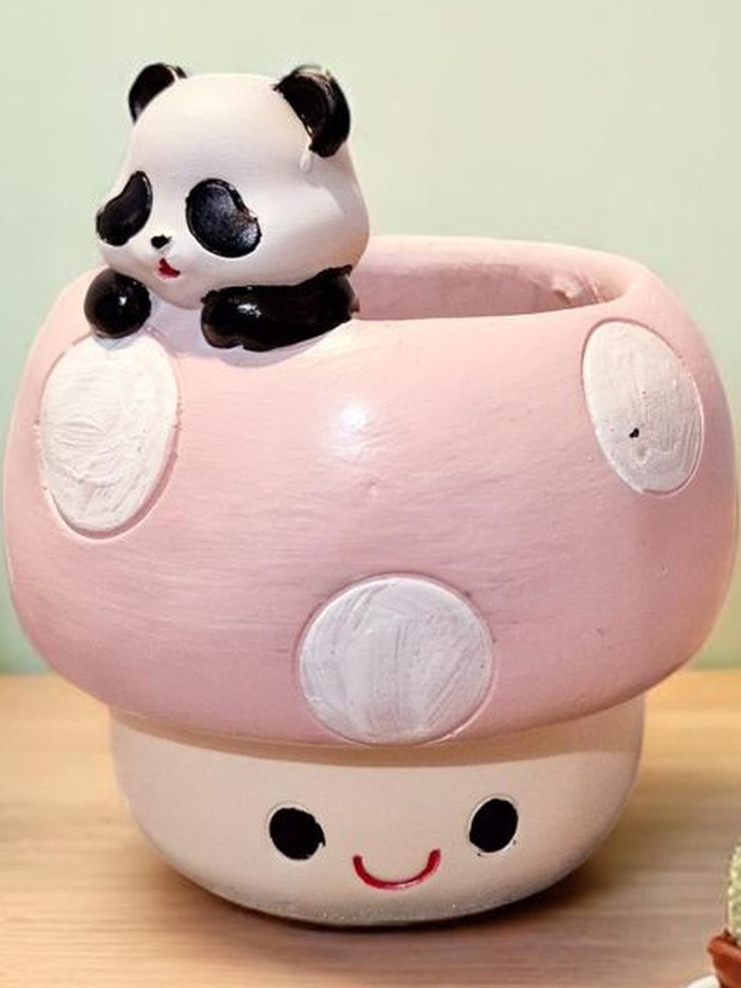Cute Mushroom Planter Pots,Unique Animal Panda Red Resin Succulent Small Pots for Indoor Plants,Mini Cactus Planter Pots Living Room Office Table Decor,Mushroom Lover Gifts,4 Inch