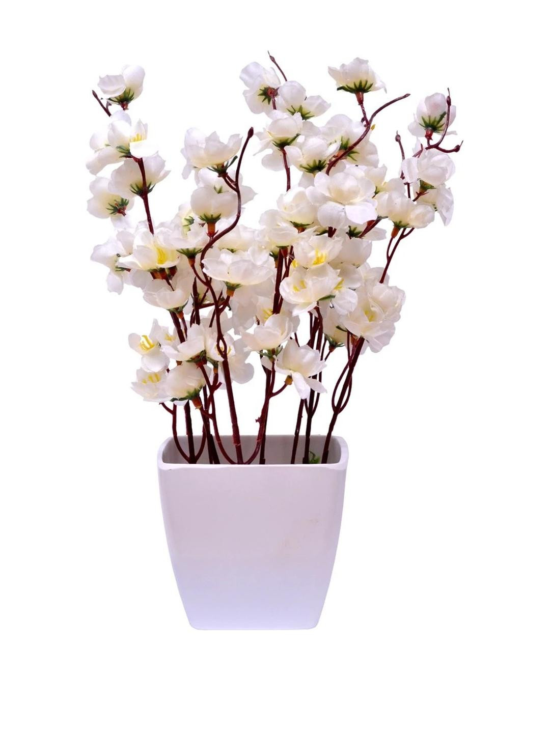 YASH ENTERPRISES White Cherry Blossom Artificial Plant With Pot