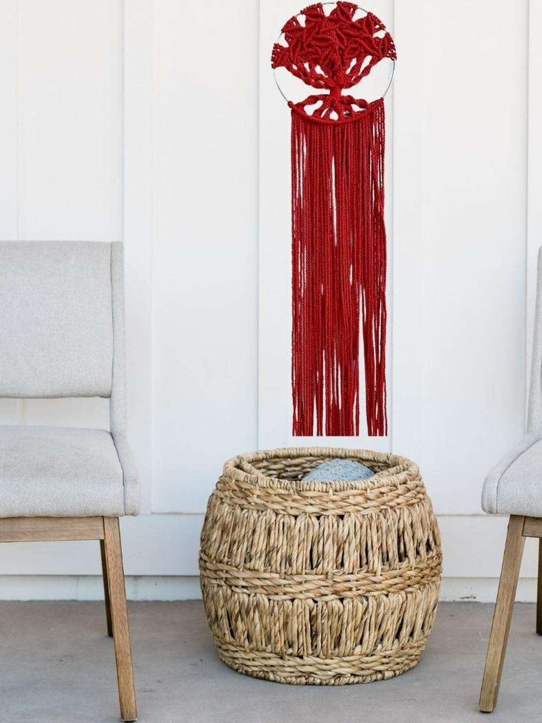 Sarmaya - The Handcraftes Tales Red Macrame Tree of Life Wall Decor