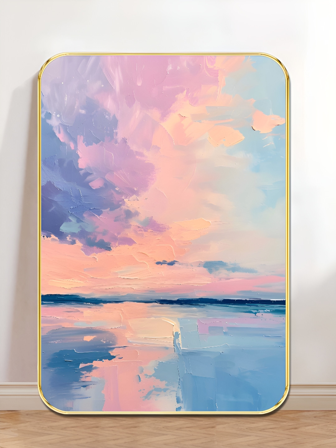 SAF Pink & Blue Single Pastel Ocean Sunset Wooden Wall Art