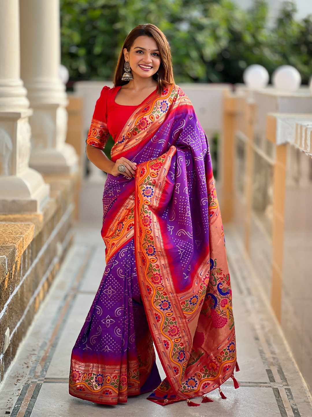 KALINI Bandhani Zari Paithani Saree