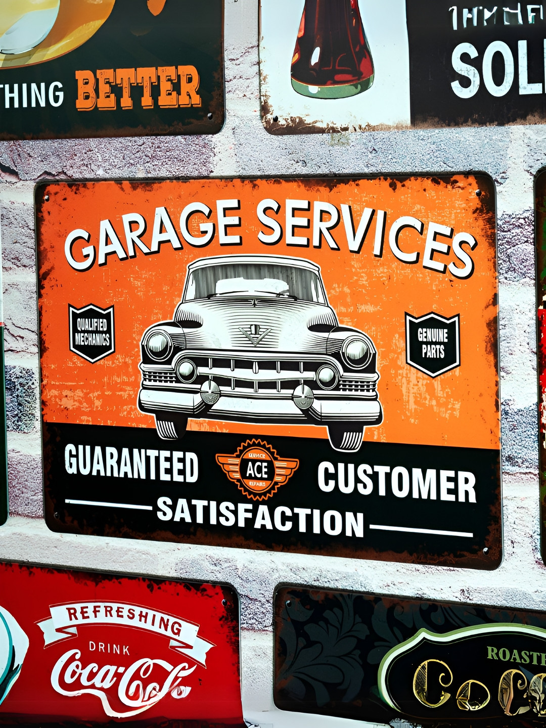 eazy wagon Orange-Colored & White Ford Quality Mechanics Number Plates Big Wall Art