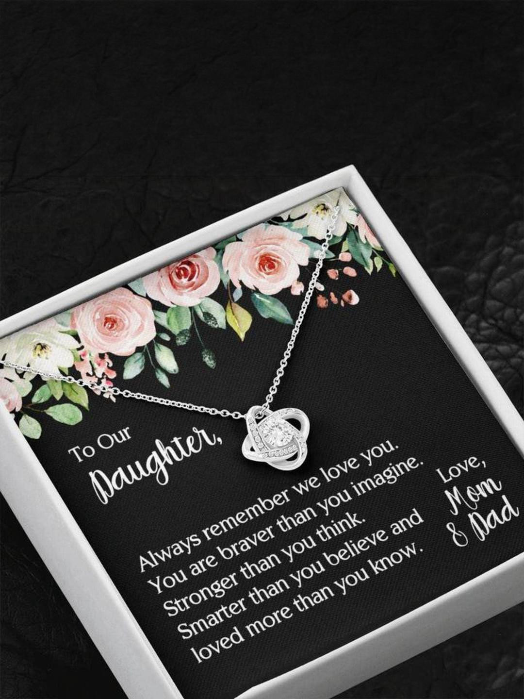 Silver Gift Daughter Necklace, Daughter You Are Braver Than You Imagine Love Knot Necklace