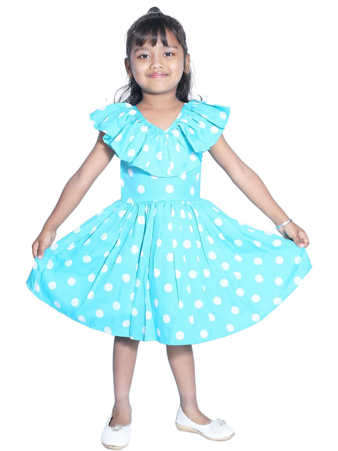 Shahina Fashion Girls Blue Polka Dot Frock