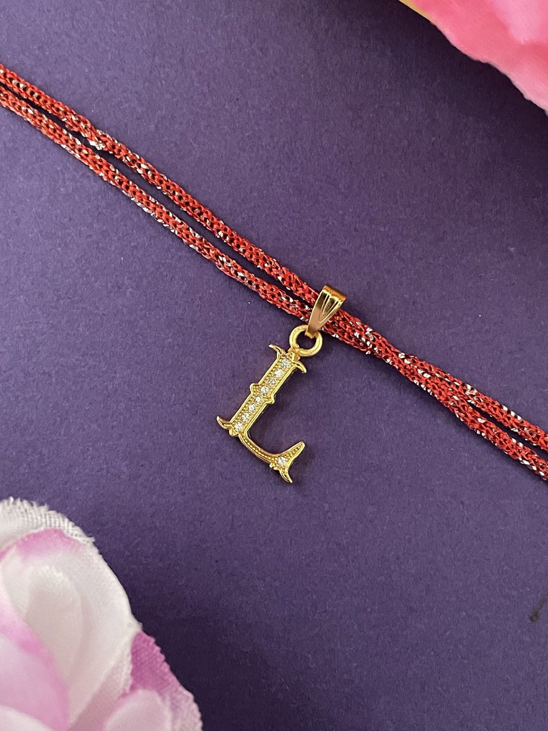 Digital Dress Room American Diamond Studded L Letter Thread Rakhi