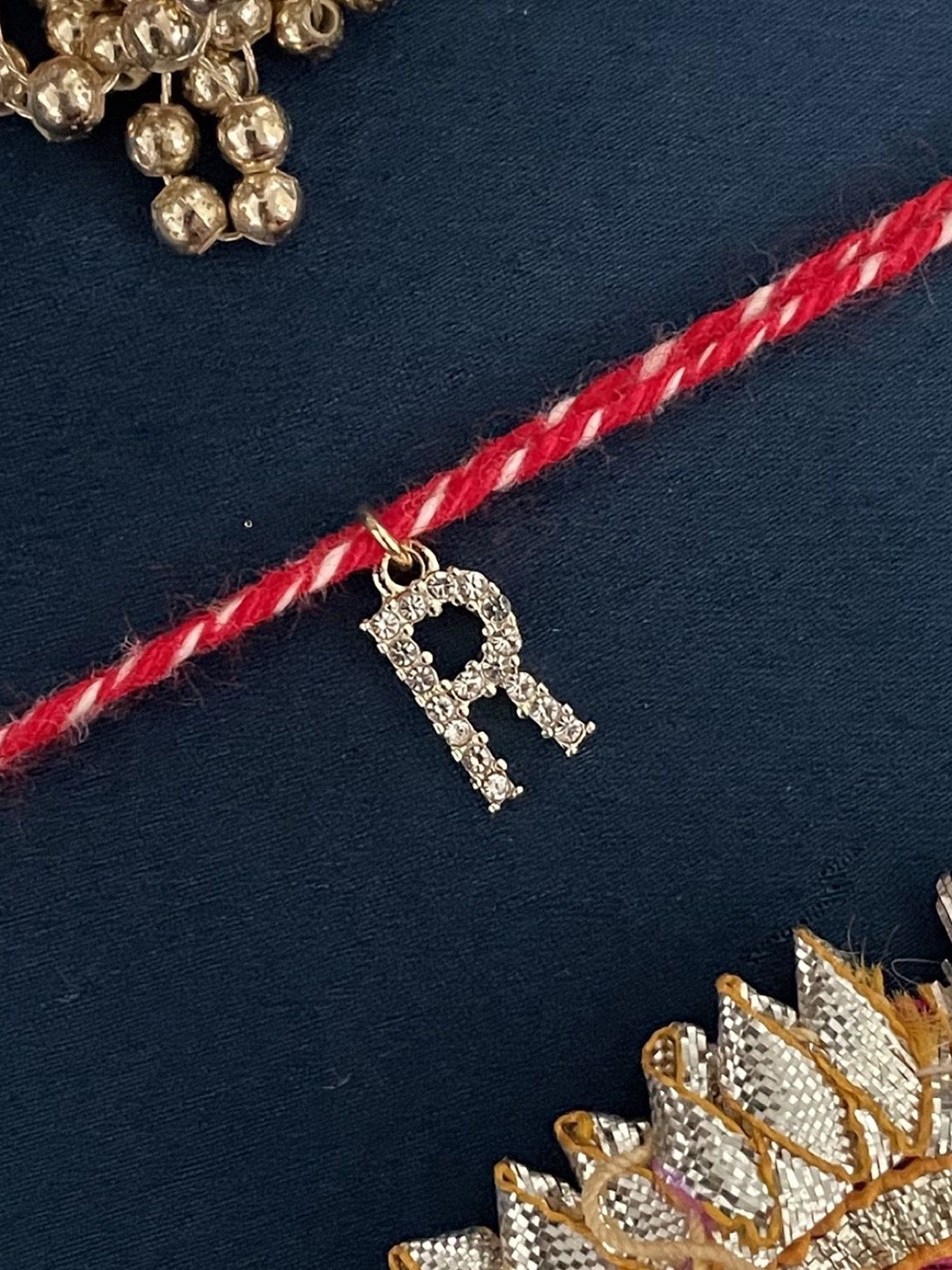 Digital Dress Room R Letter Initial AD Studded Thread Rakhi