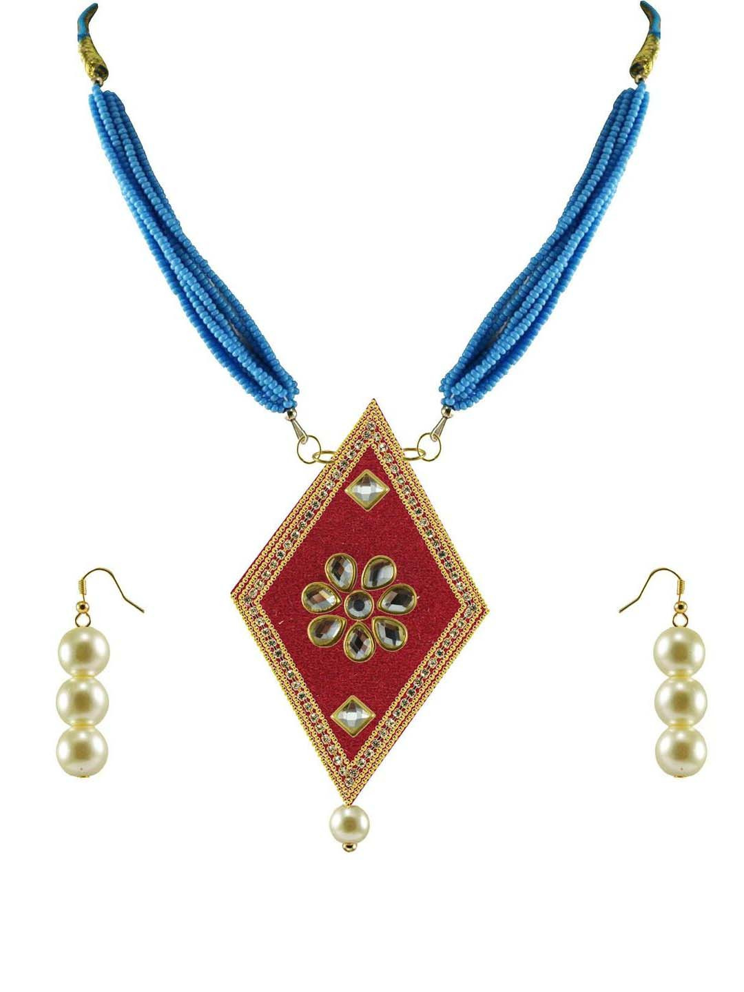 Vidhya Kangan Blue Beads Dimond shape pendend Jewellery set