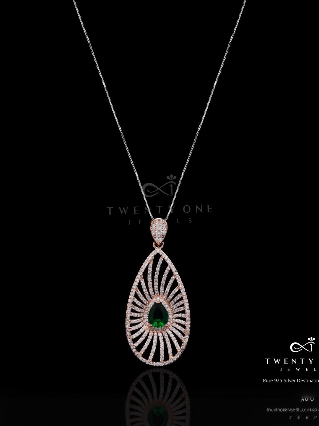 925 Silver Rose Gold Green Emerrald Penadant