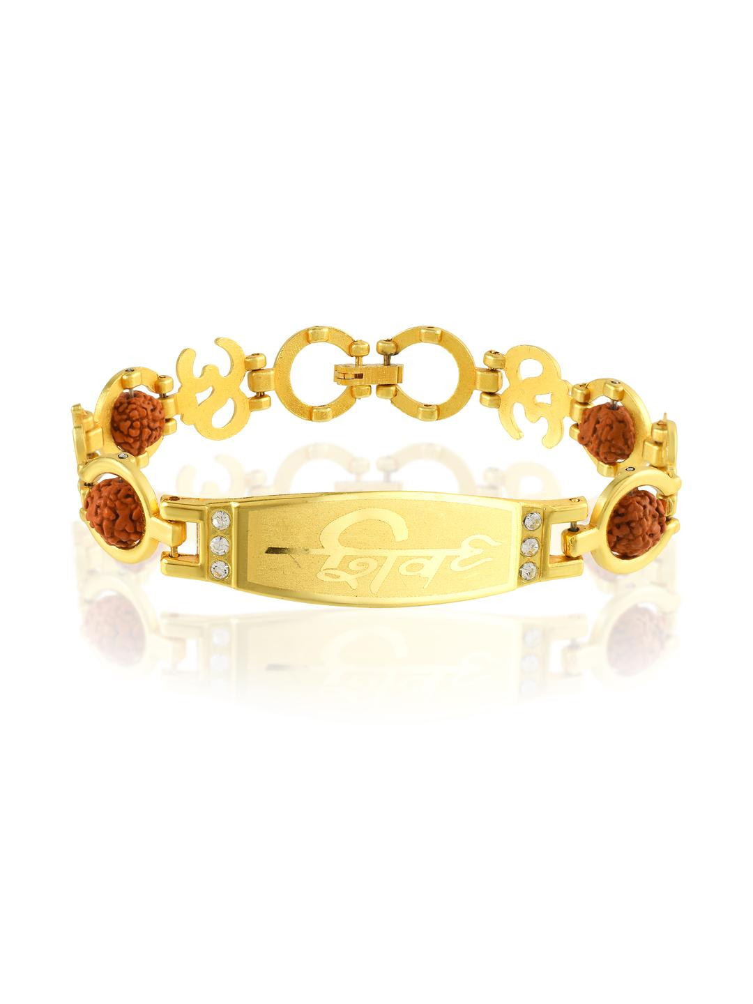 Missmister Men Goldplated Shiv Rudraksh with OM Mahadev Shanker Bangle-Style Bracelet