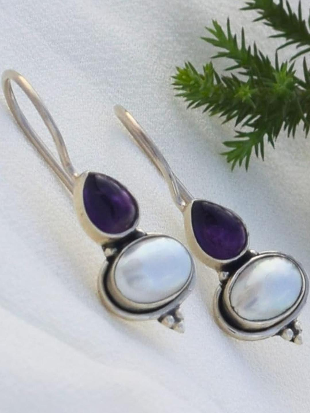 Silver Planets 92.5-925 Sterling Silver Pearl Amethyst Stone Earring For Girls & Women (16)