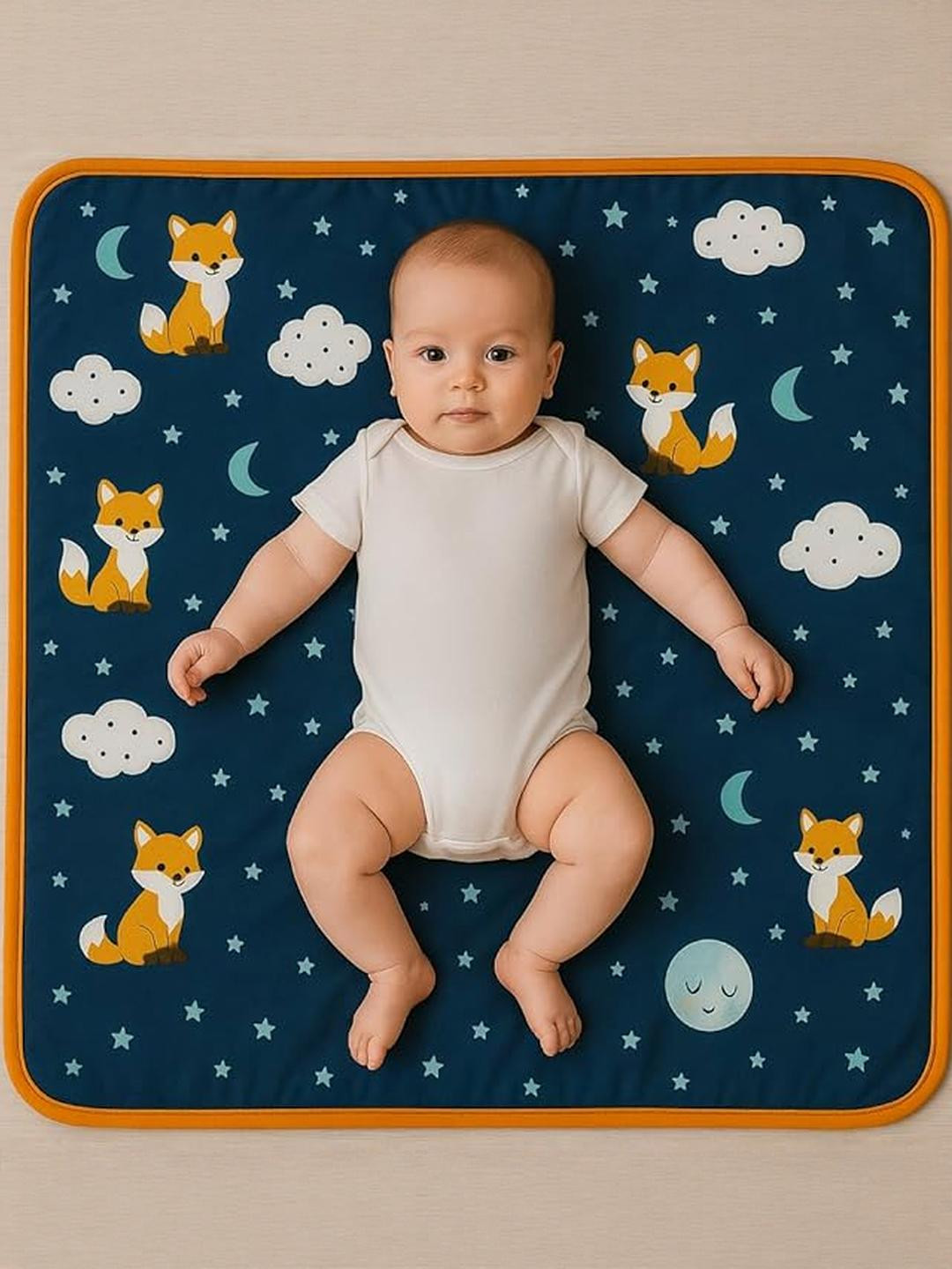 Adhigams Kids Navy Blue & Orange Cotton Baby Blanket