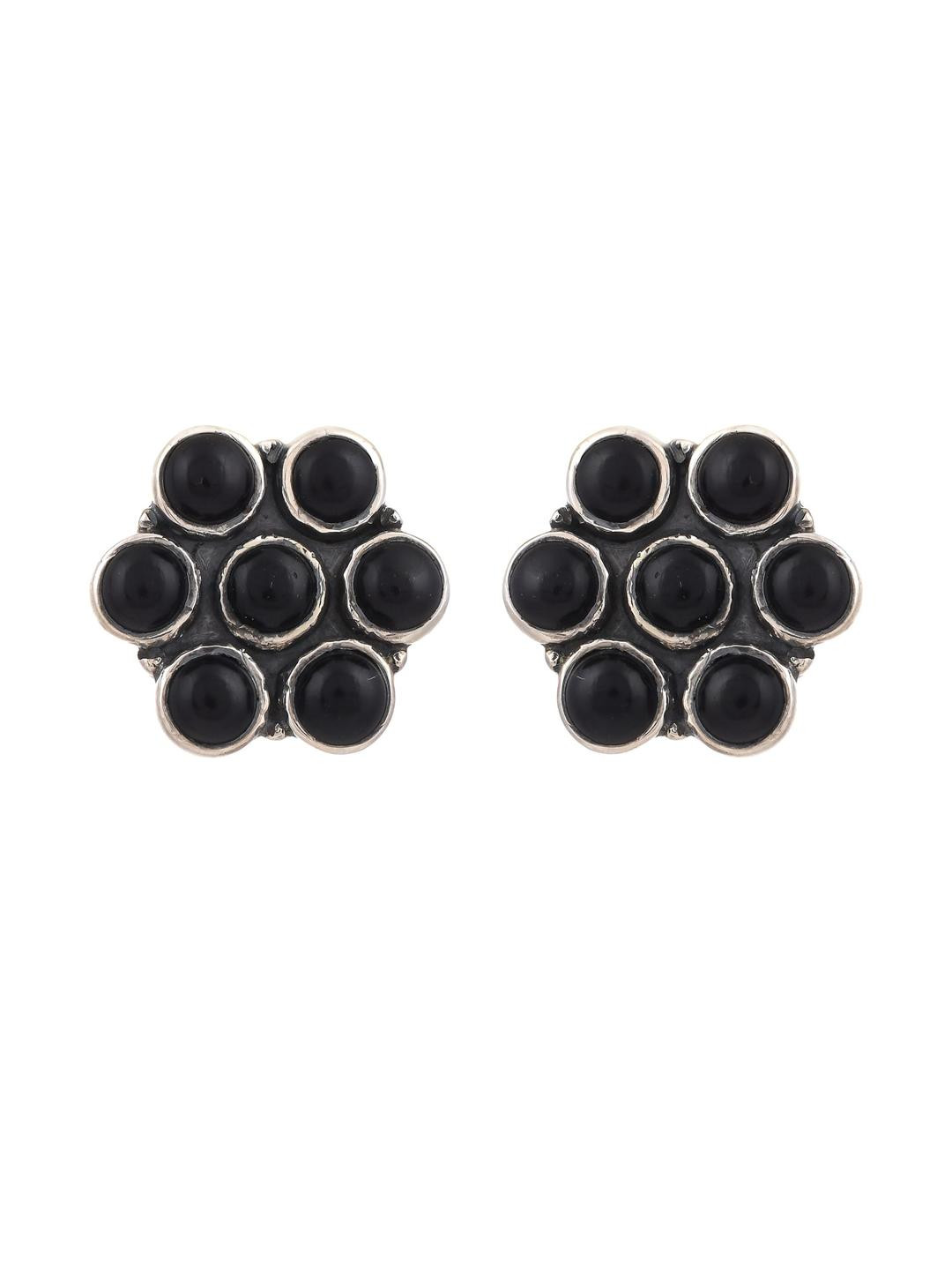 Silver Planets 925-92.5 Sterling Silver Black Onyx Round Stone Fashion Stud Earring for Women and Girls