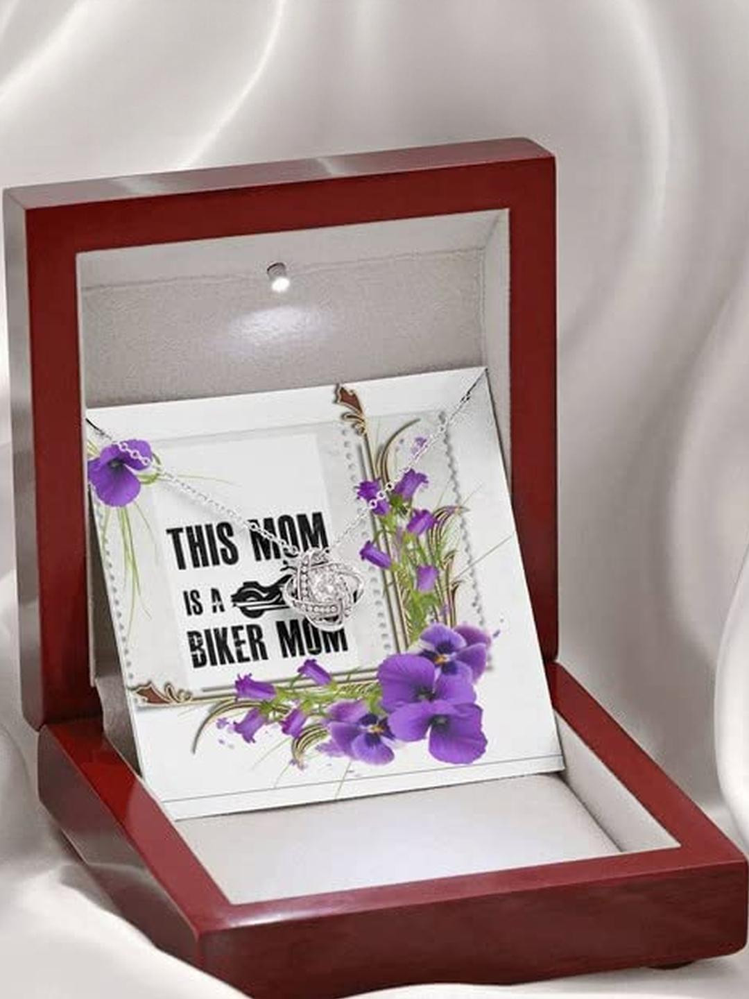 Sterling Silver Gift MOM NECKLACE, THIS MOM IS A BIKER MOM ORCHID FLOWERS LOVE KNOT NECKLACE GIFT F