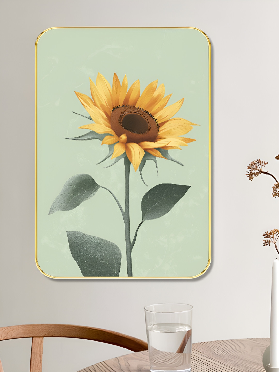 SAF Green & Yellow Floral and Botanical Sunflower Wooden Wall Art