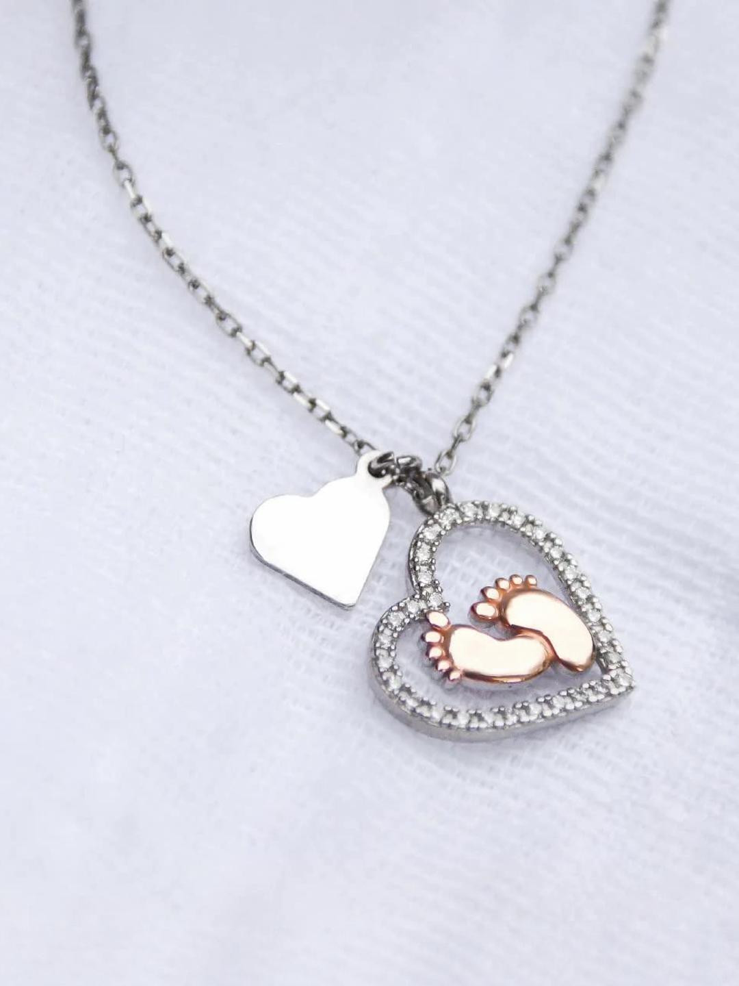 Unique Gift For Mom To Be - Baby Feet Pure Silver Pendant Gift Box