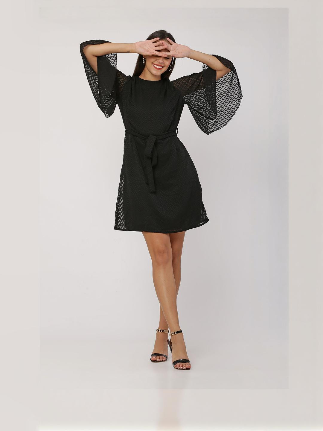 Moda Rapido Flutter Sleeve Georgette Fit & Flare Dress