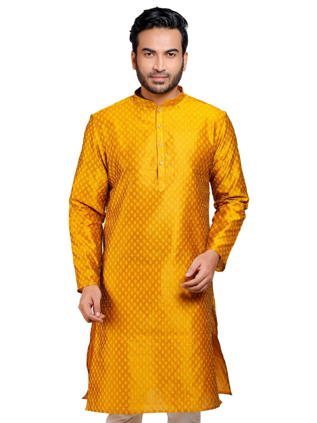 ERACH INDIA Men Jacquard Solid Straight Kurta