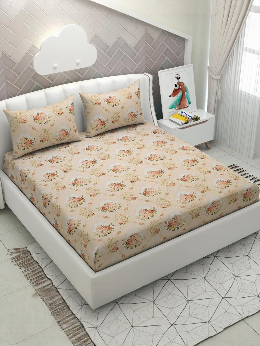 Hidecor Elastic Fitted Bedsheet - 72X78 inch size Fits upto 8 Inches Mattress, Peach