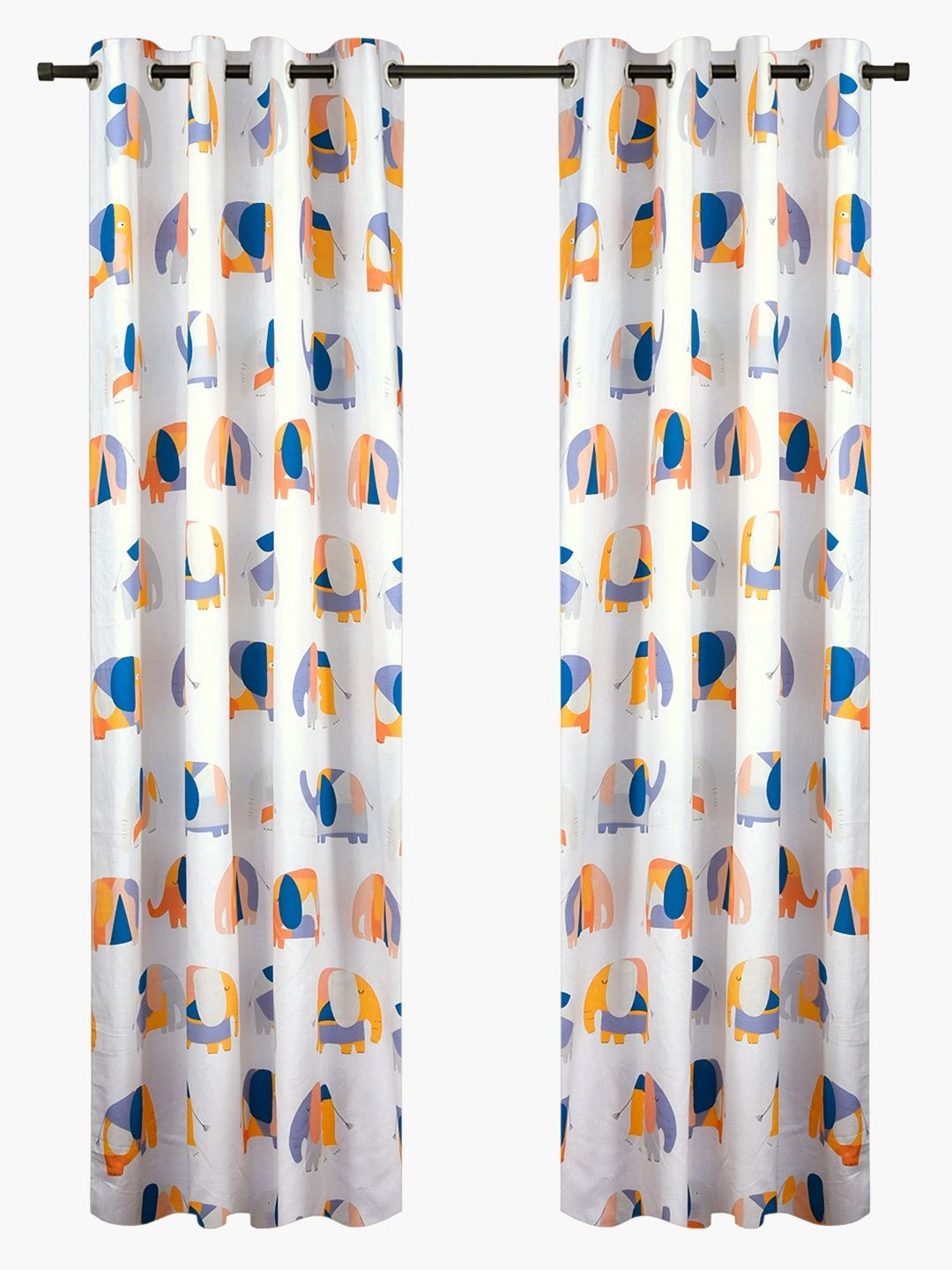 Aura Orange & Blue 2 Pieces Graphic Printed Cotton Door Curtains