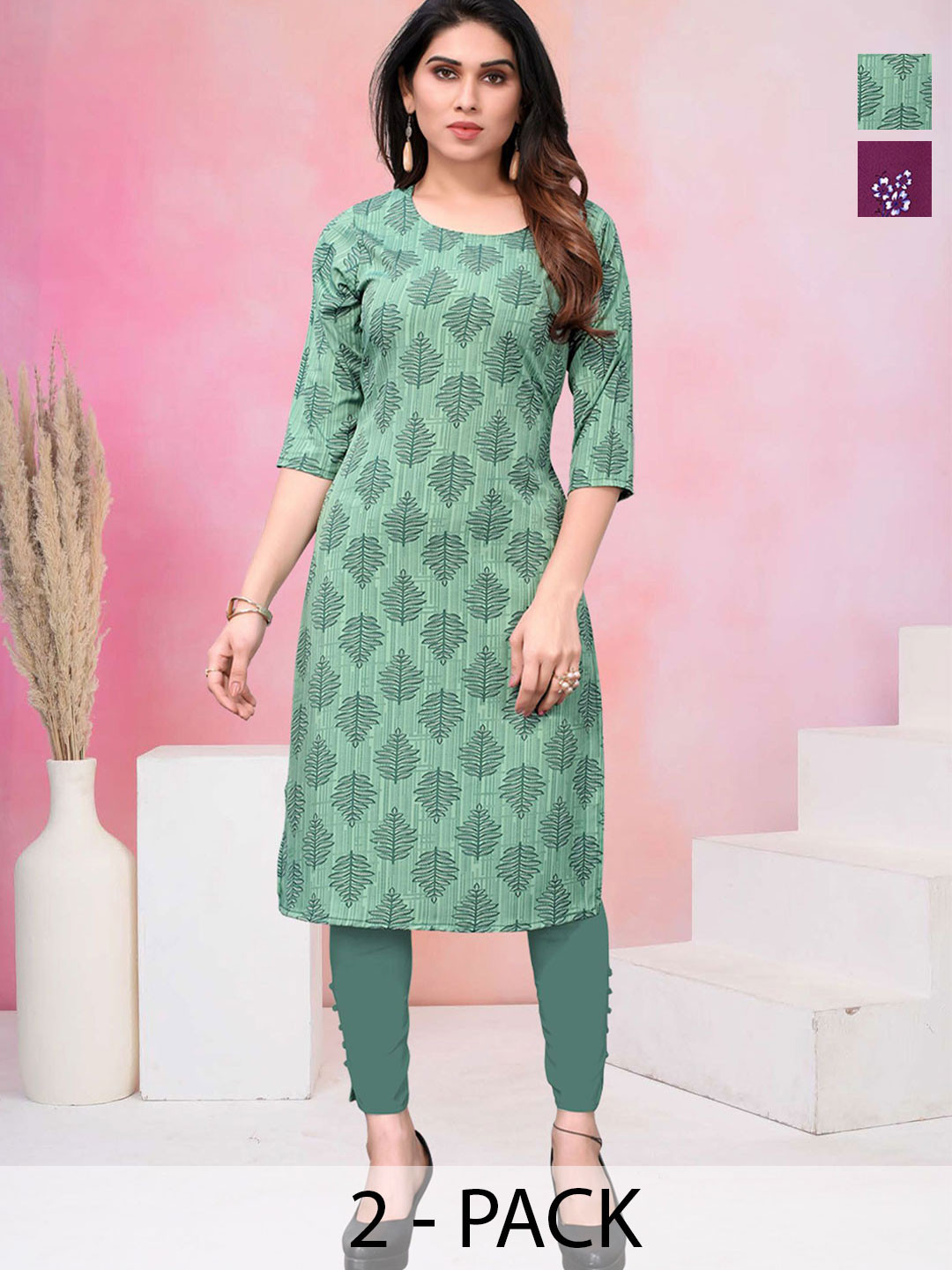 KETAKI FASHION Women Pack of 2 Floral Printed Daily Straight Kurtas