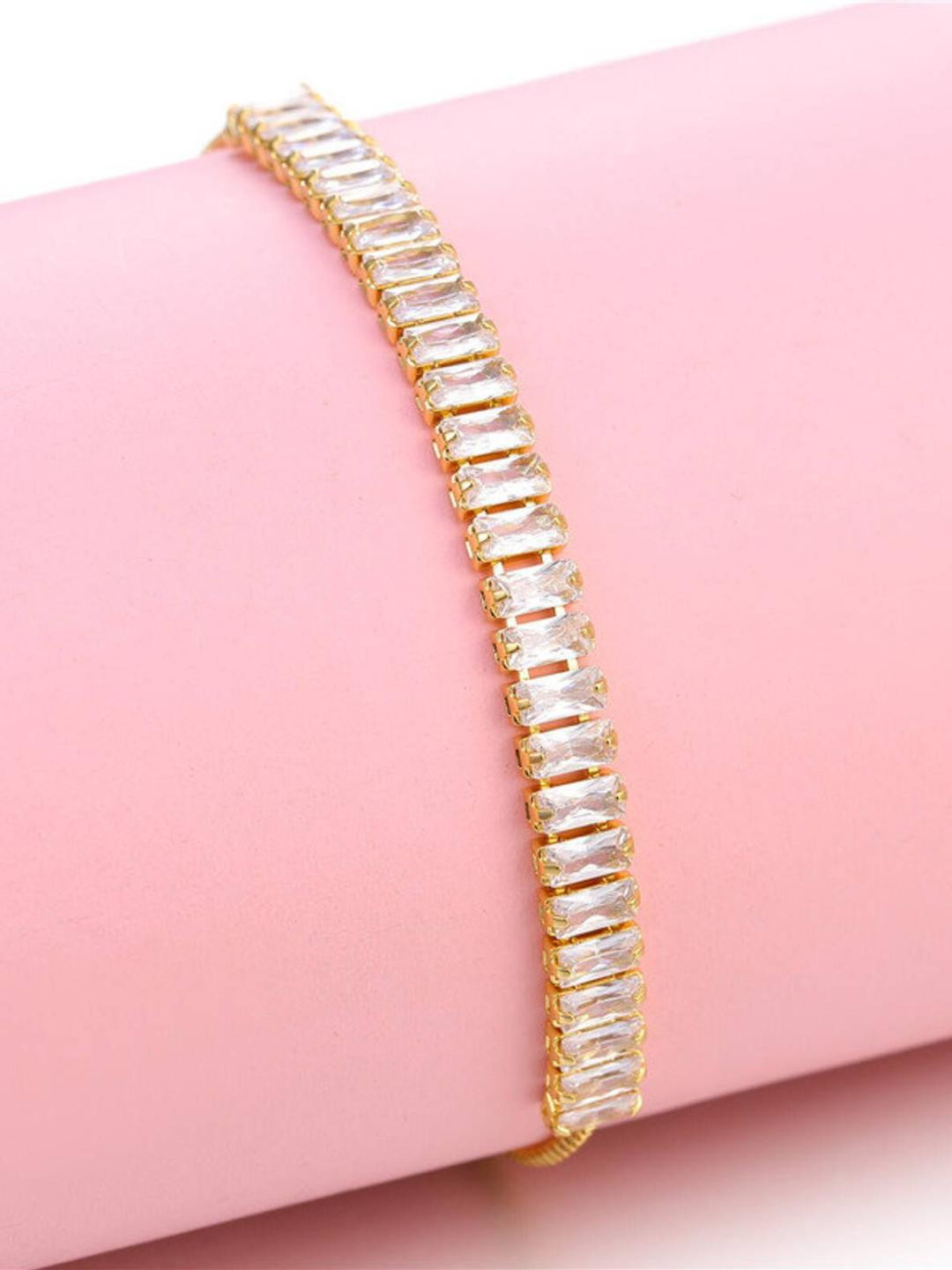 RAPPERSSHOP Gold Stainless Steel Cubic Zirconia Bracelet