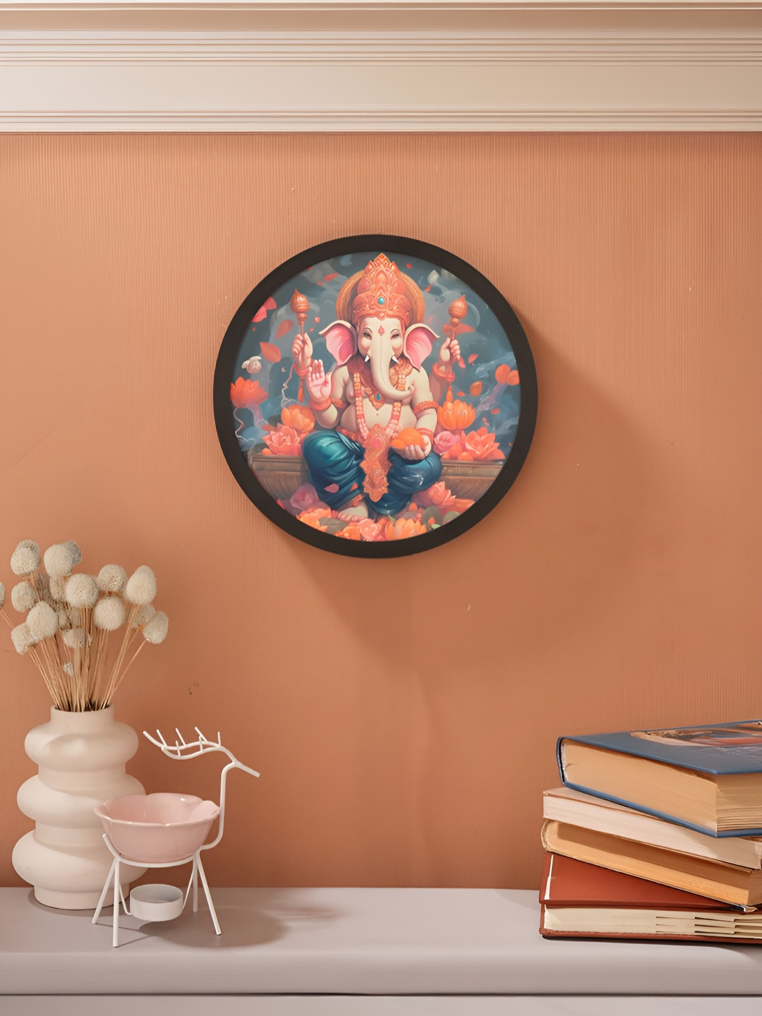 Homspurts Black & Orange Ganpati Radiance Printed Spherical Shaped Wall Lamp
