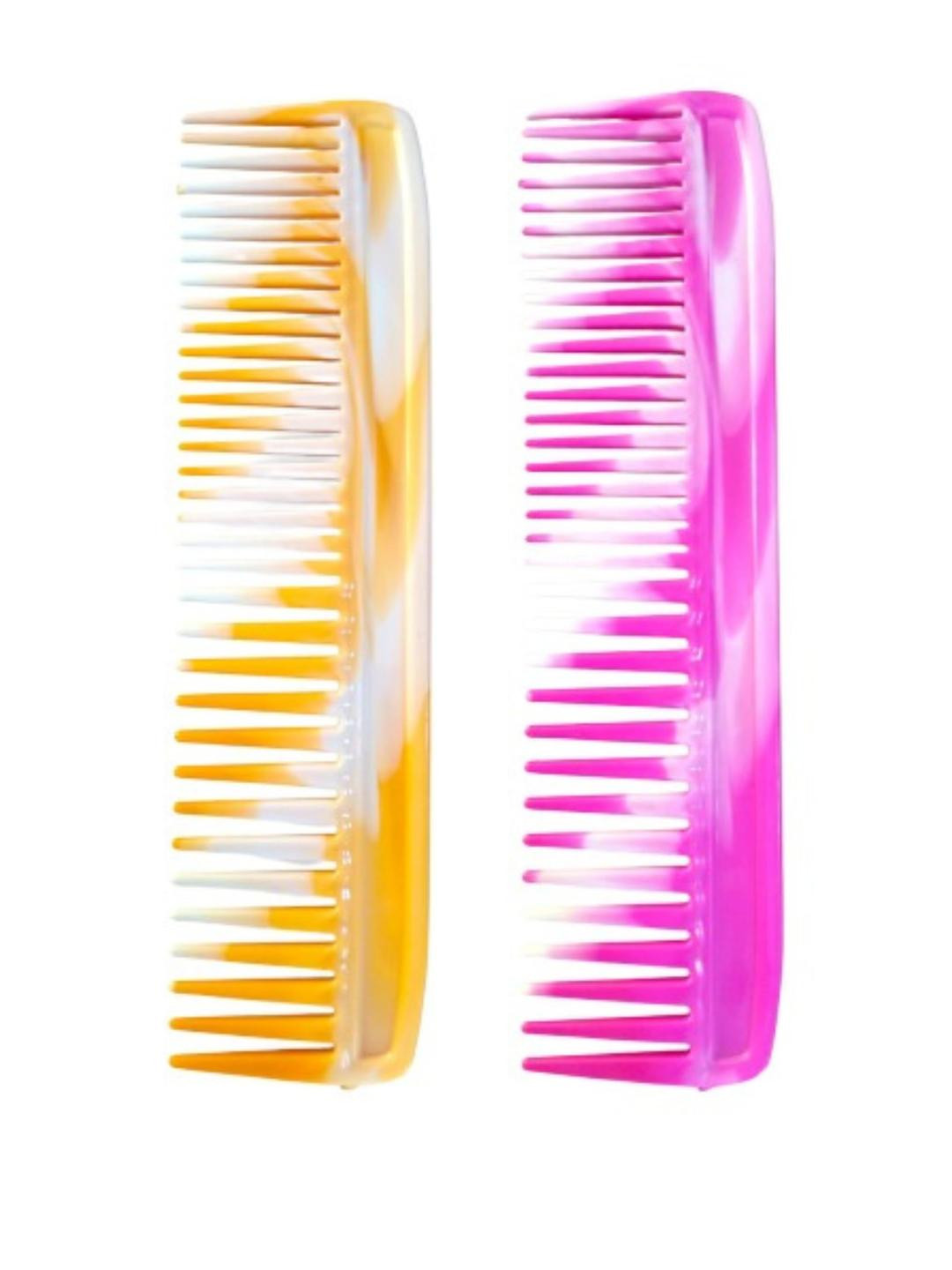 22 cm Pink & Yellow Dual Tooth Design Durable Pack Of 2 Styling Comb