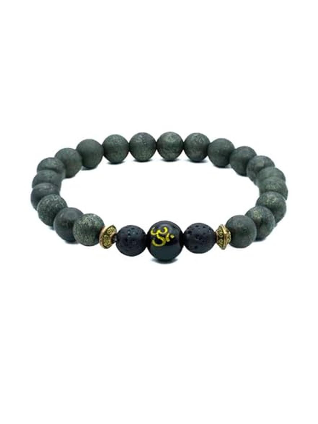 HEALINGGEMS Unisex Raw Pyrite Om Bead Bracelet