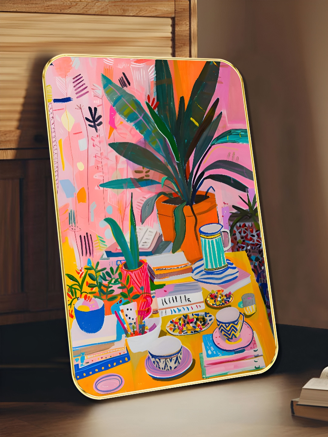 SAF Pink & Green Colorful Home Corner Wall Art