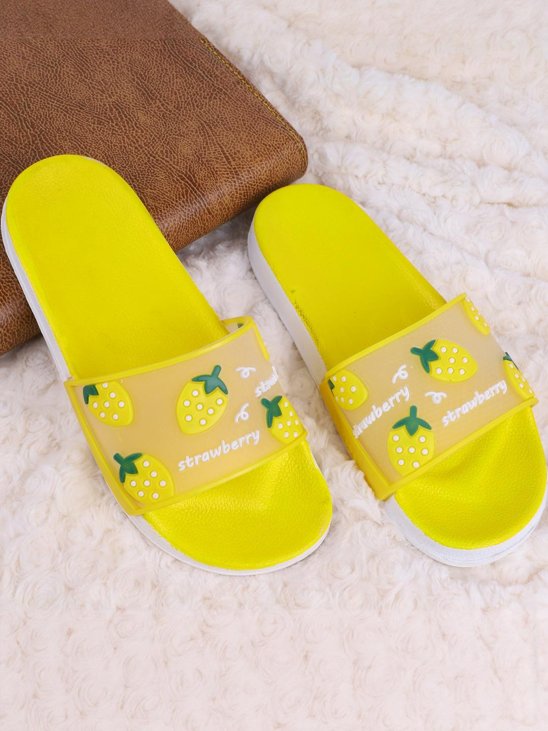 Monoction Women Yellow Printed Open Toe Flats